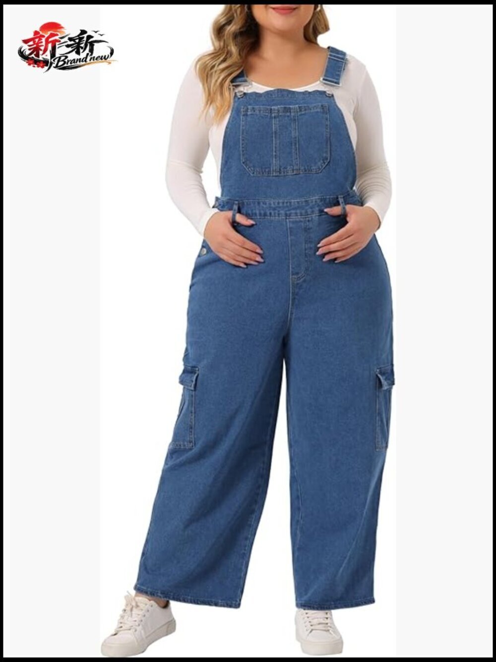 Plus Size Denim Bib Overall Baggy Wide Leg Stretch Adjustable Jumpsuit